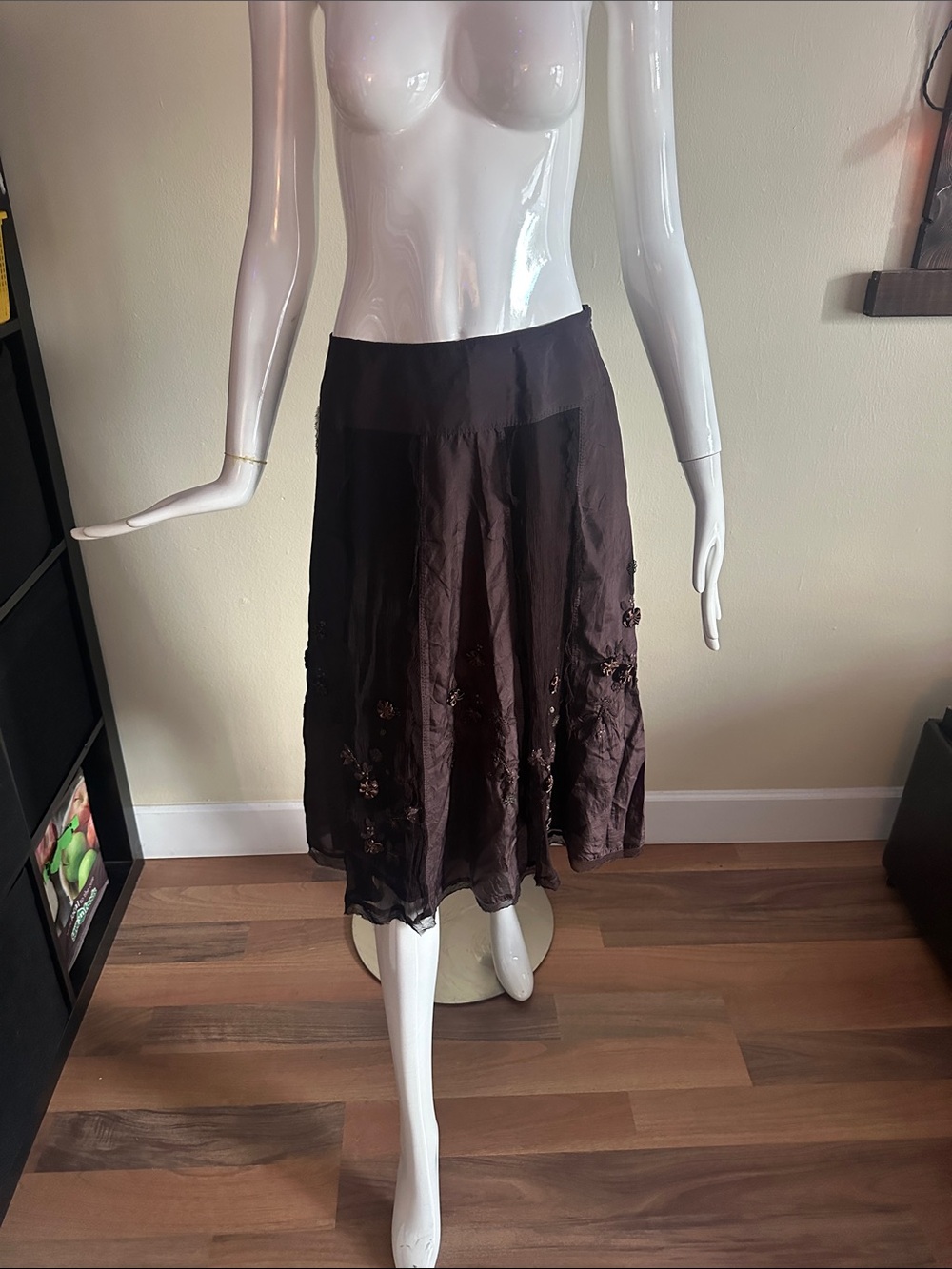 Coldwater Creek Chocolate Brown Embroidered A-Line Skirt